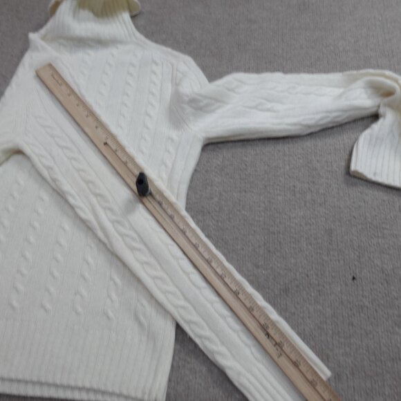 J.Crew Womens Sweater Small Ivory Solid Turtleneck Cable Knit Merino Wool Blend - Picture 7 of 9
